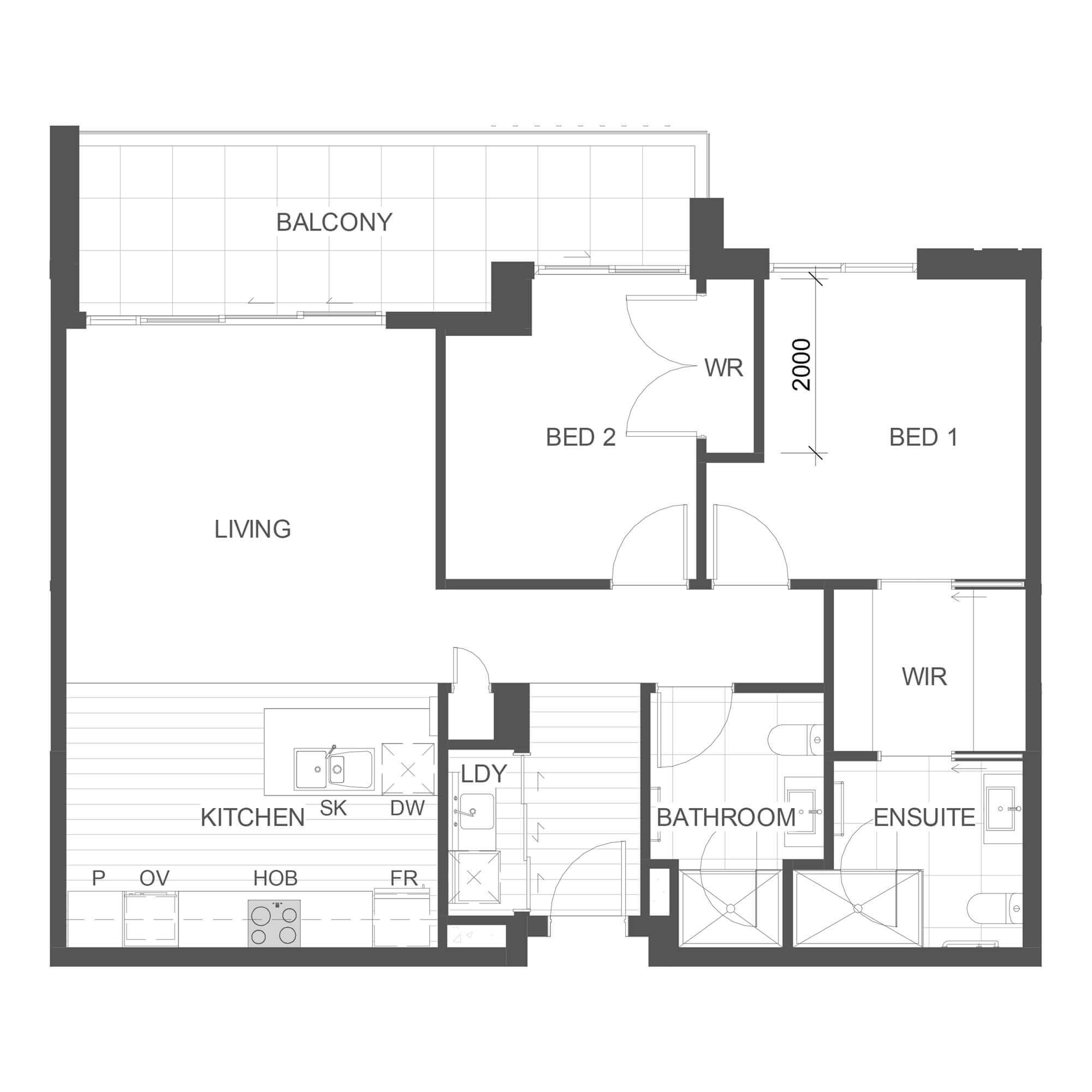 Simple architectural floor plan for apartment 103 in the Rimu Building.