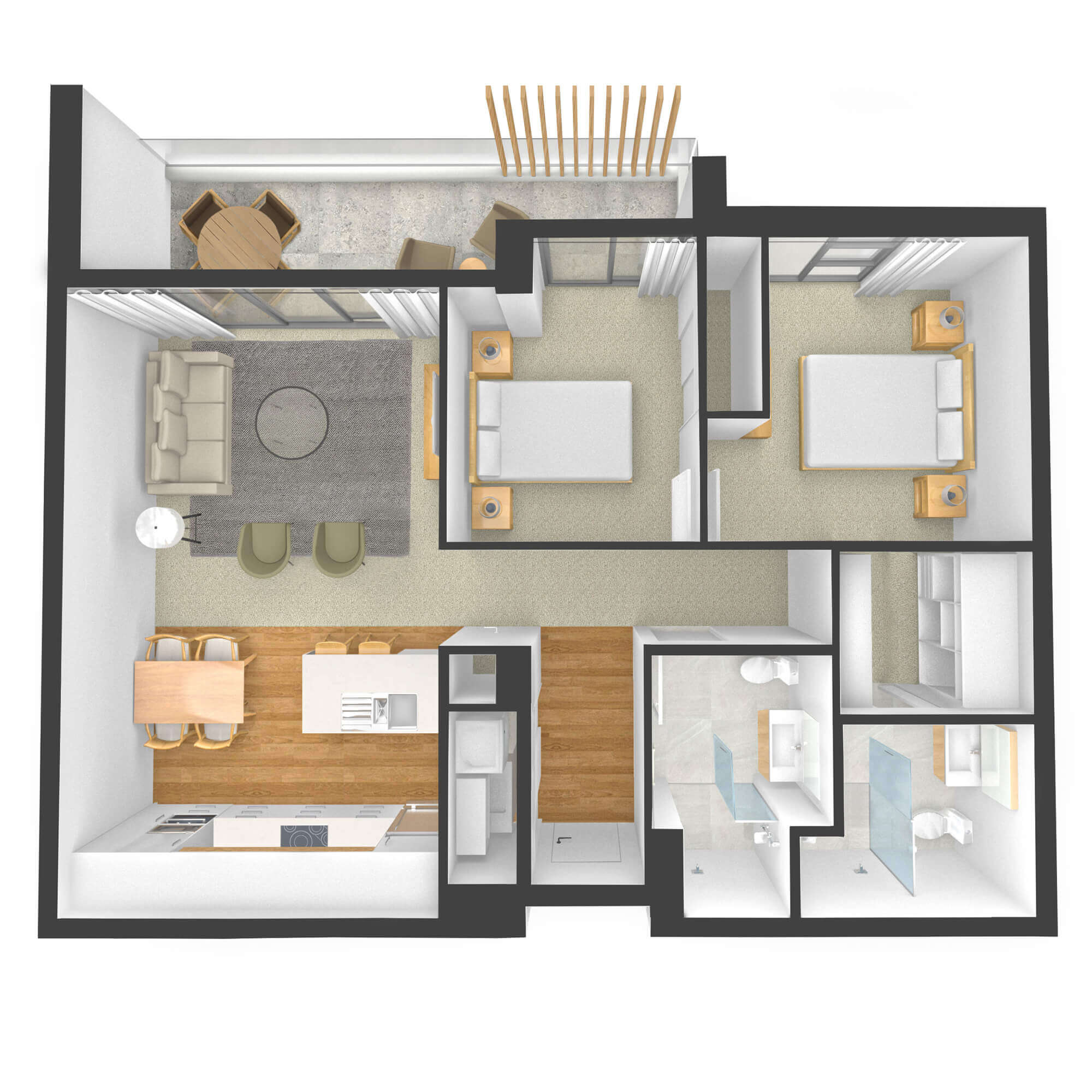 Isometric rendered floor plan for apartment 103 in the Rimu Building.