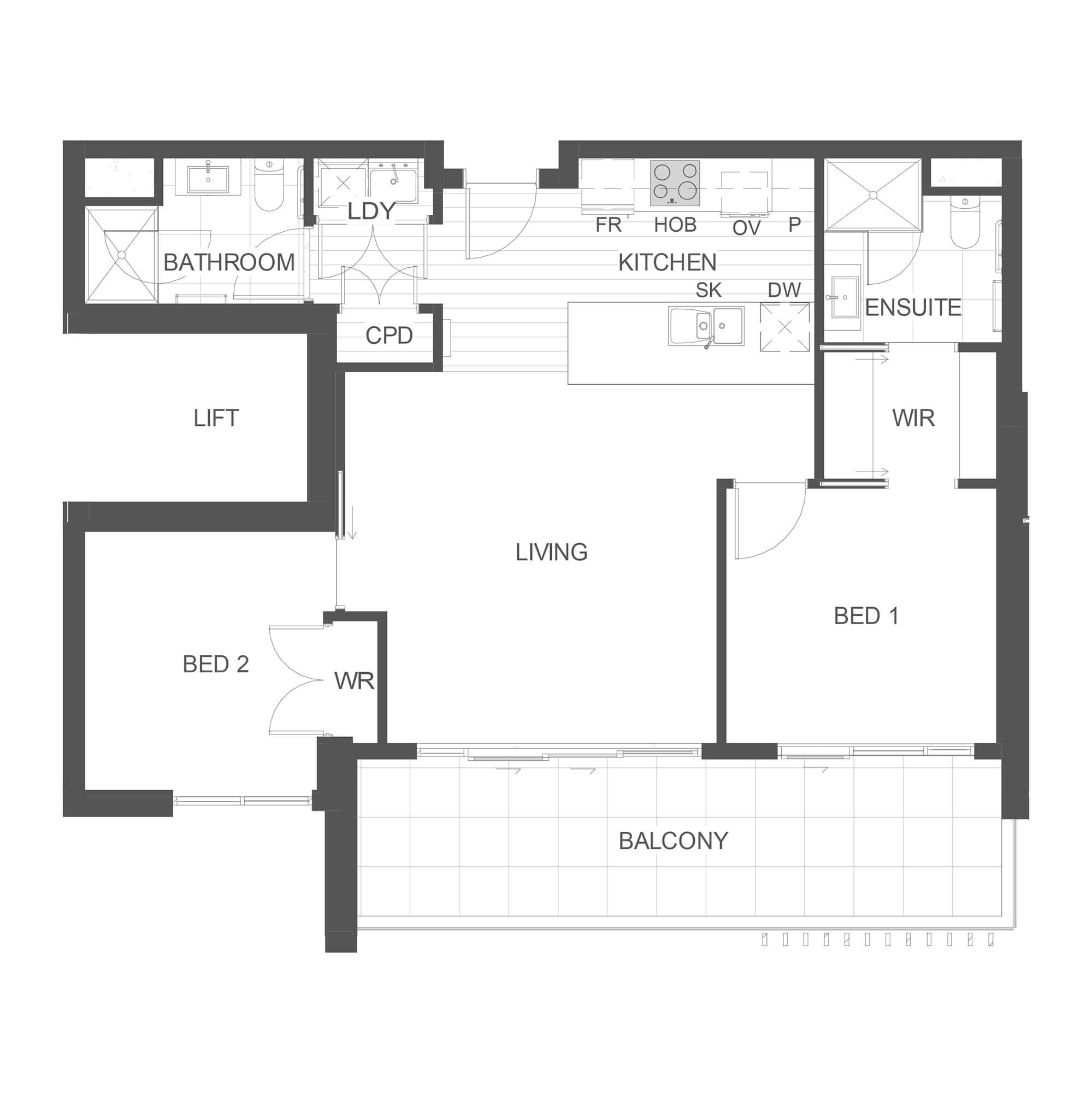 Simple architectural floor plan for apartment 109 in the Rimu Building.