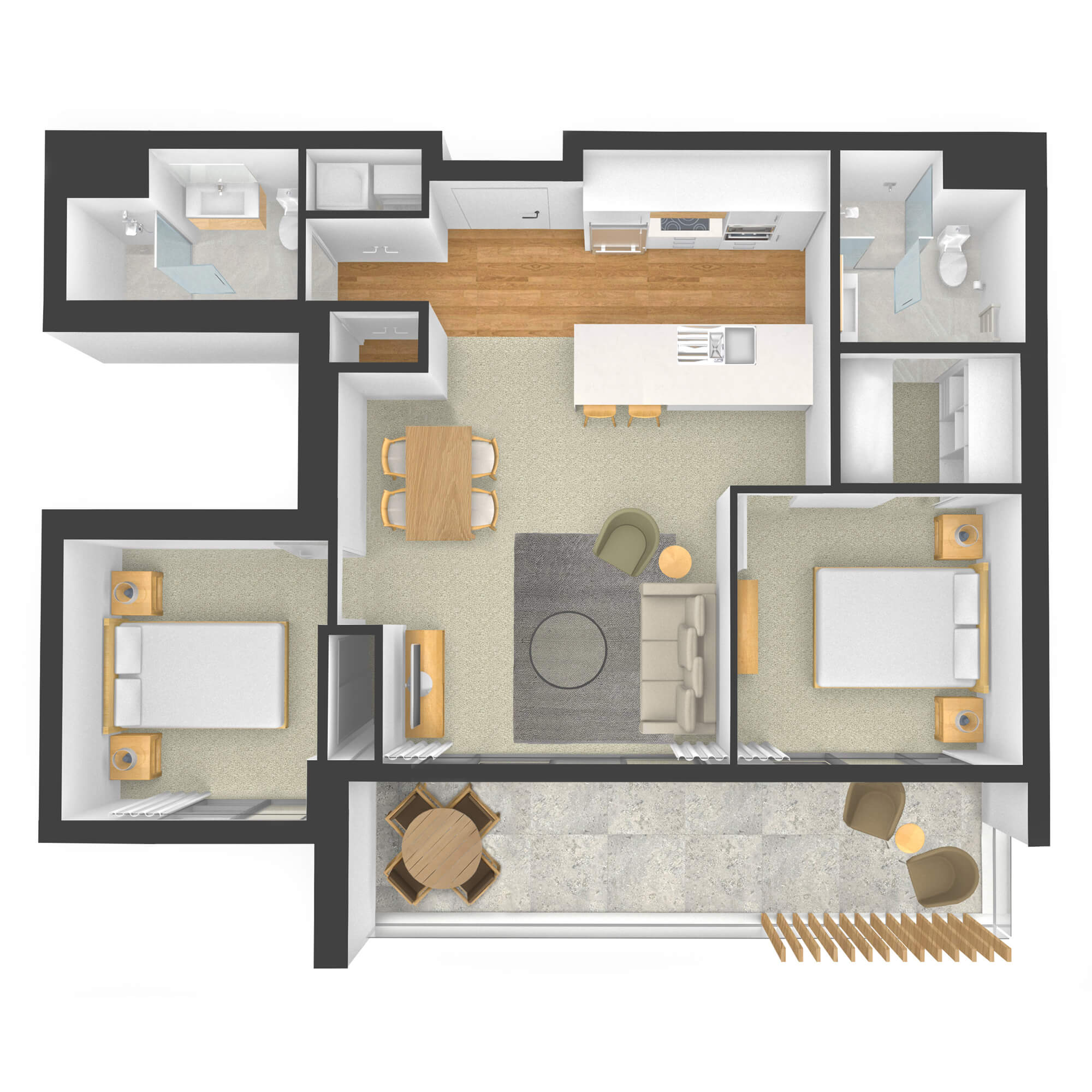 Isometric rendered floor plan for apartment 109 in the Rimu Building.