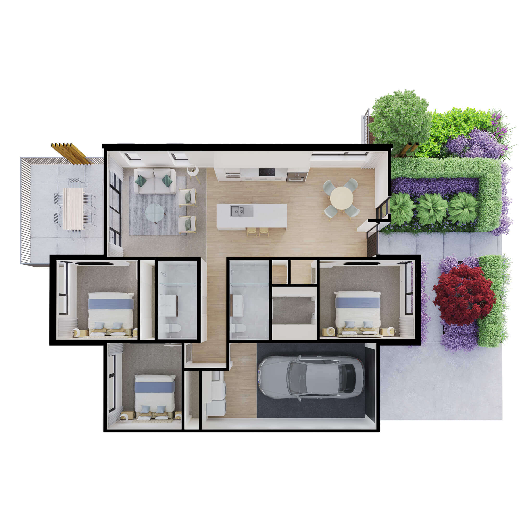 Isometric rendered floor plan for the villa at 18 Bronzewater Drive.