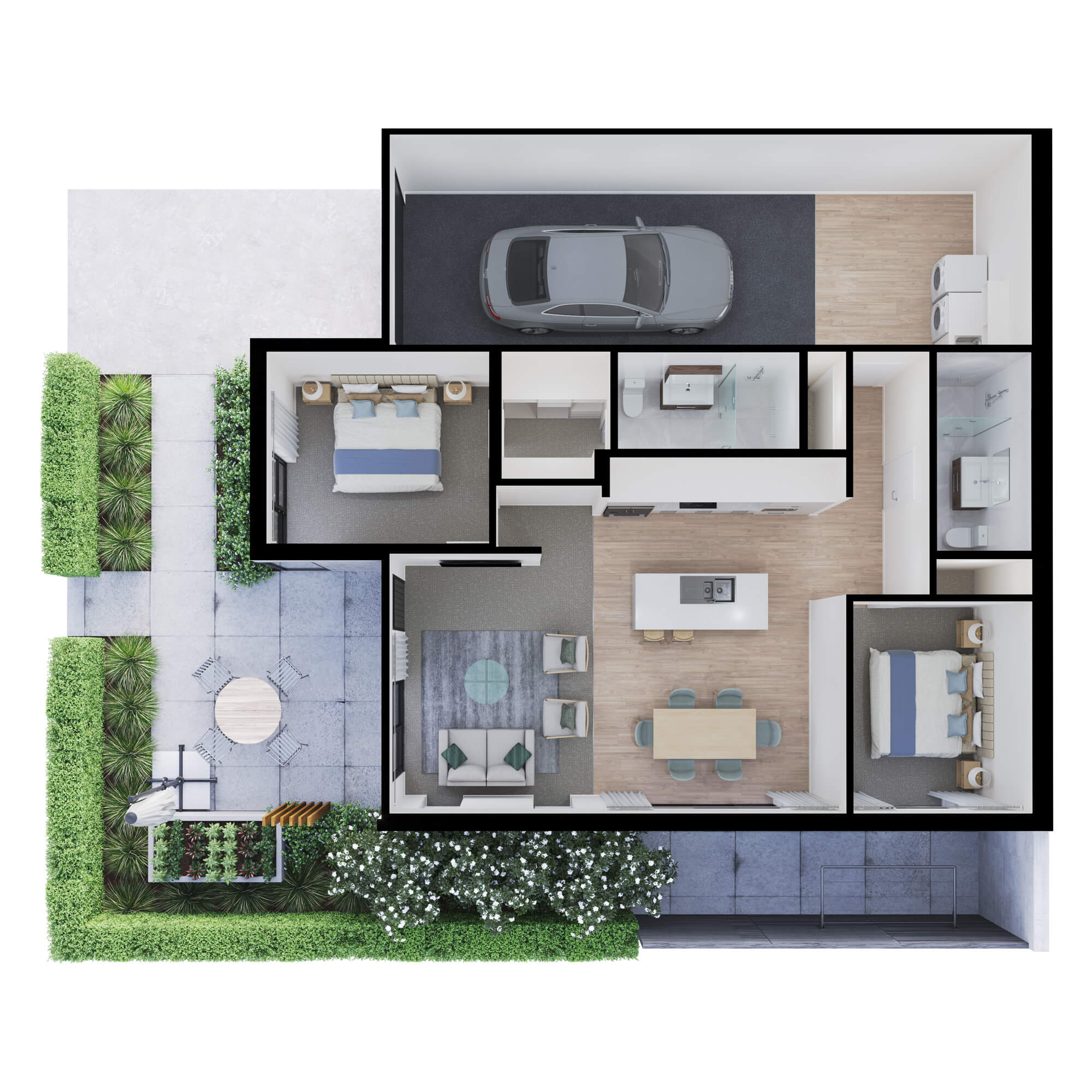 Isometric rendered floor plan for the villa at 22 Perennial Place.