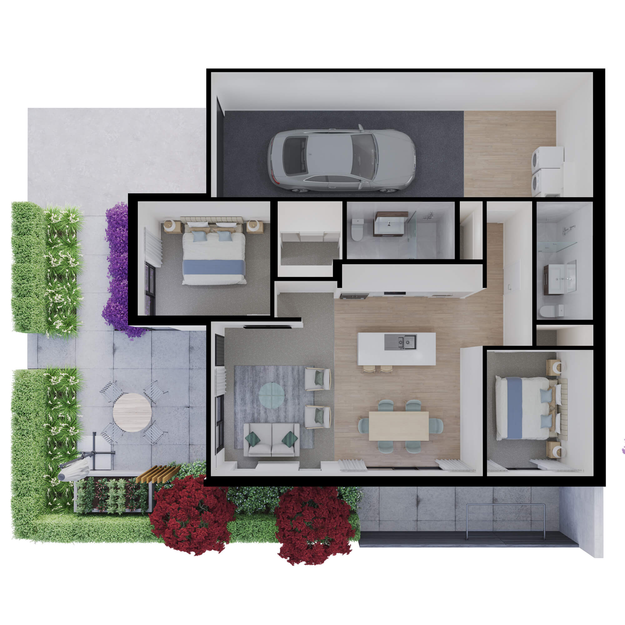 Isometric rendered floor plan for the villa at 26 Perennial Place.