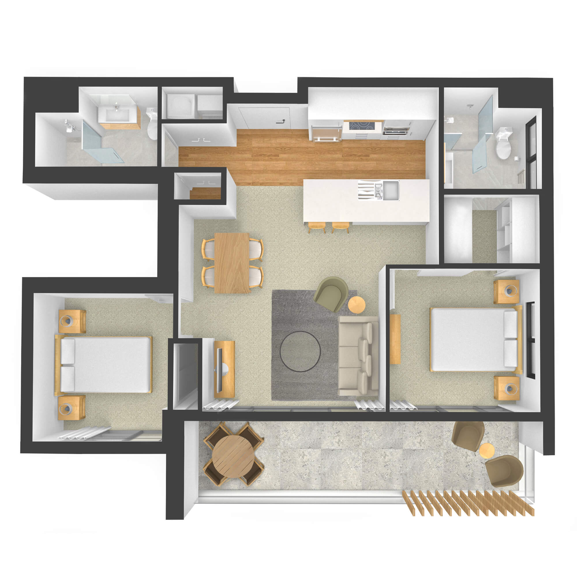 Isometric rendered floor plan for apartment 305 in the Rimu Building.