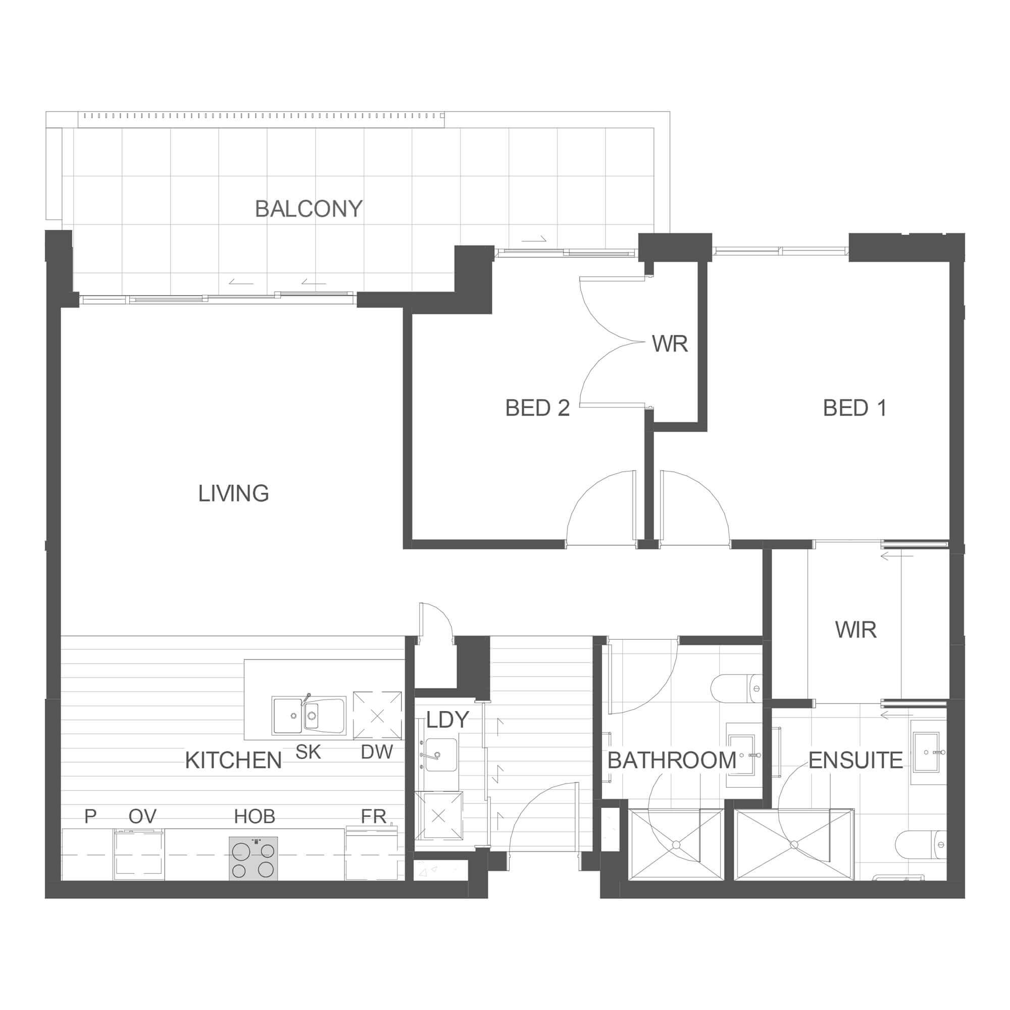 Simple architectural floor plan for apartment G03 in the Rimu Building.