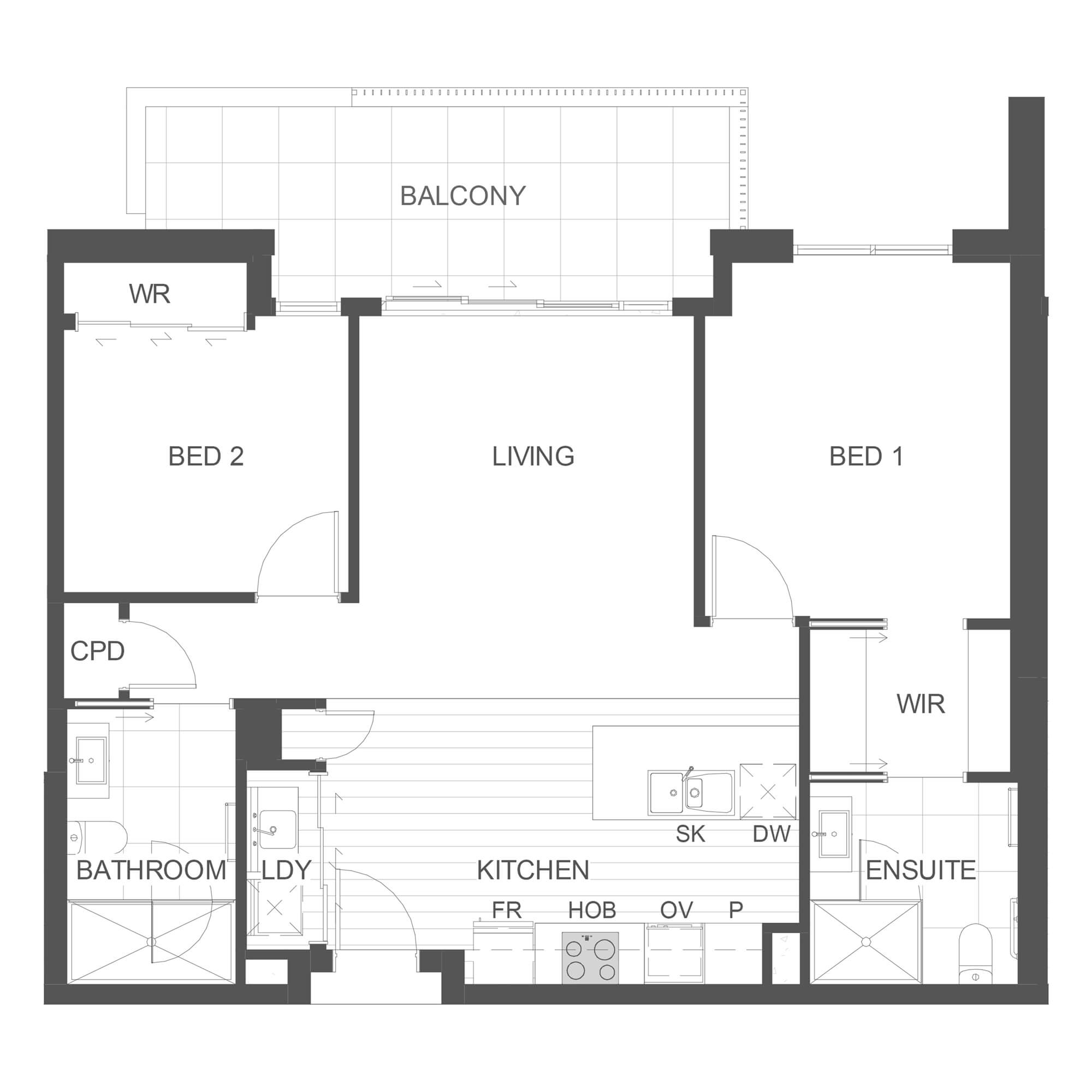 Simple architectural floor plan for apartment G04 in the Rimu Building.