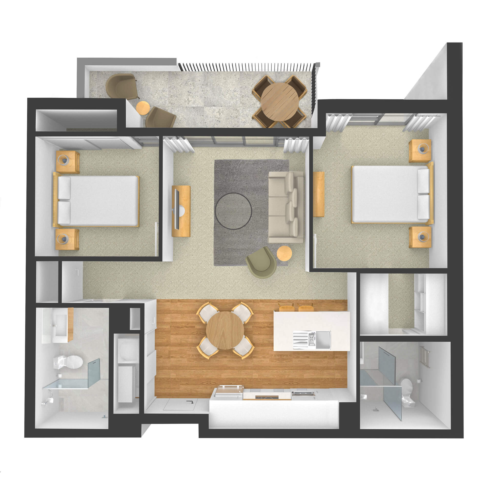 Isometric rendered floor plan for apartment G04 in the Rimu Building.