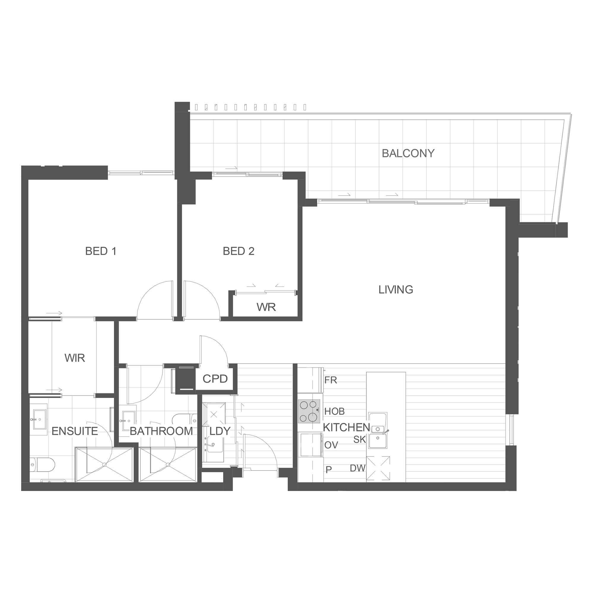 Simple architectural floor plan for apartment G06 in the Rimu Building.