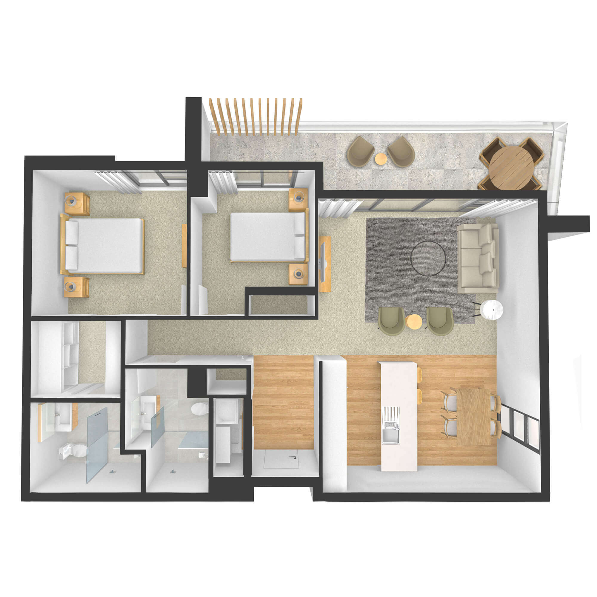 Isometric rendered floor plan for apartment G06 in the Rimu Building.