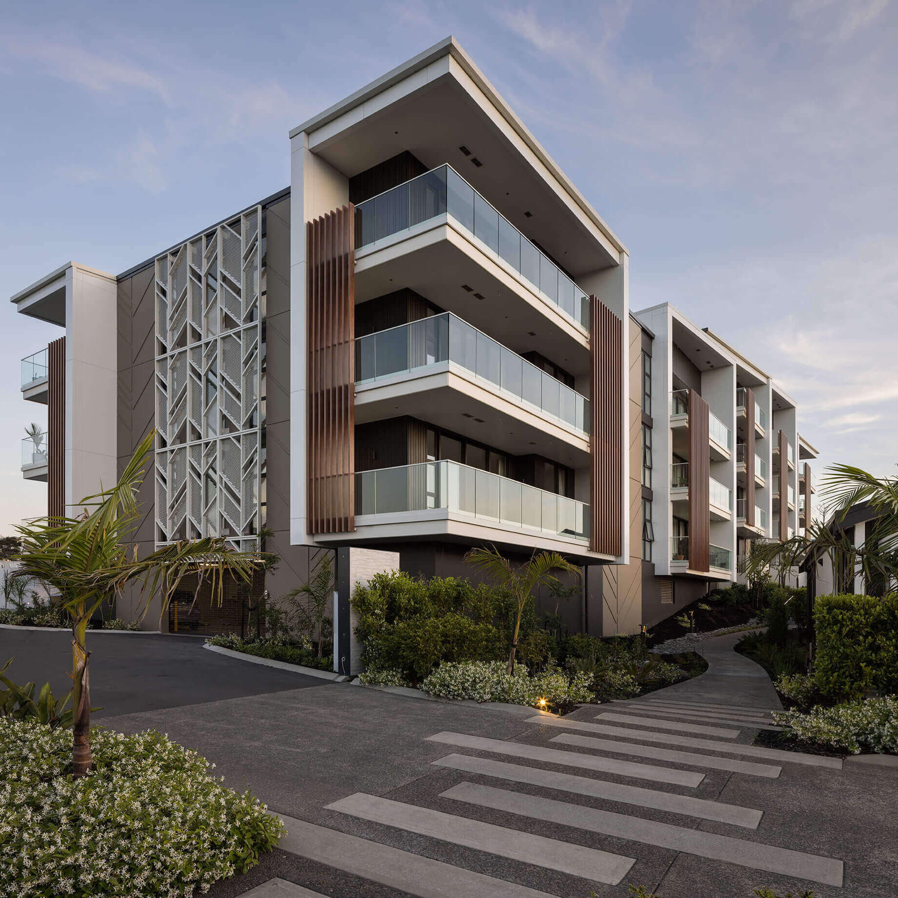 Nikau Apartment with large balconies on each unit level.